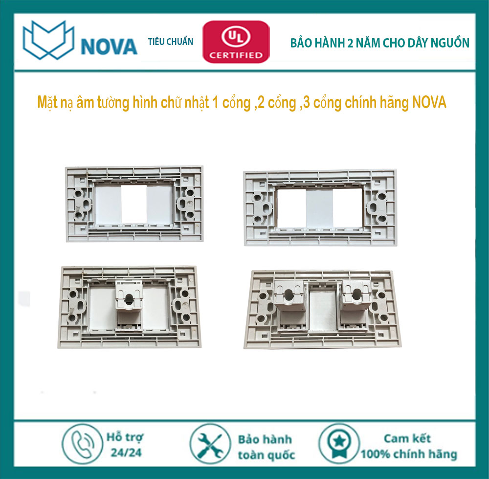 Mặt âm tường 2 cổng  NOVA hình chữ nhật NV-21002W
